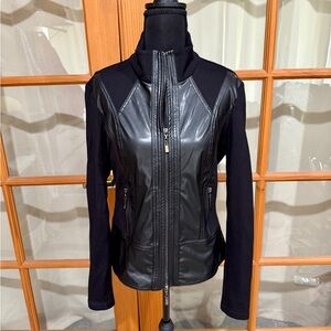 Joseph Ribkoff Black Mixed Media Faux Leather Jacket Size 8